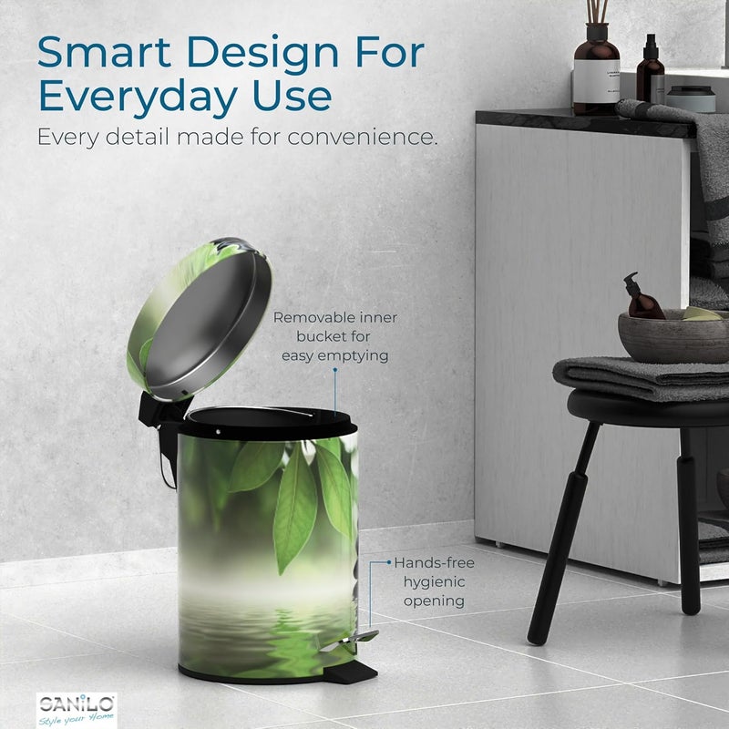 Sanilo Small Bathroom Trash Can with Lid [1.3 Gallon] - Lidded Tiny Trashcan for Garbage - Mini Metal Bin with Soft Closing Mechanism - Bath Room Accessoire Wastebin with Inner Bucket (Harmony) - Image 4